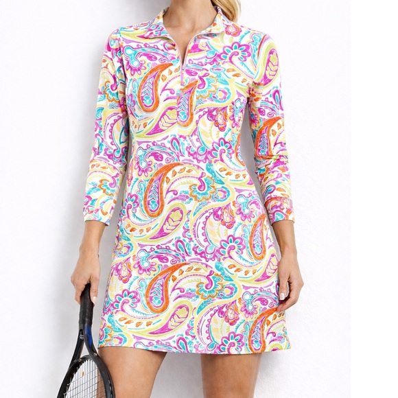 2/25 IBKUL Tennis Dress SPF Sun Long Sleeve Athletic Golf Pickle Ball Johanna 2/25 IBKUL Tennis Dress SPF Sun Long Sleeve Athletic Golf Pickle Ball Johanna